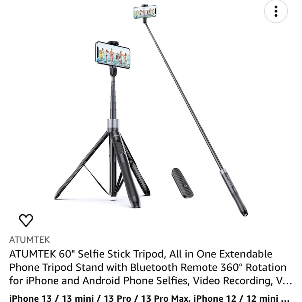 ATUMTEK 60" Selfie Stick Tripod, All in One Extendable Phone Tripod Stand